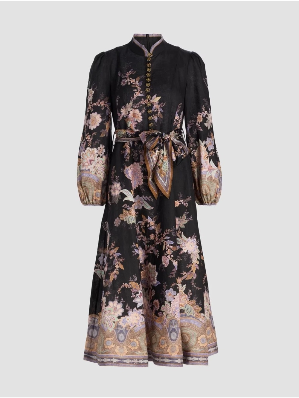 Zimmermann Luna Paisley Print Long Sleeve Linen Midi Dress